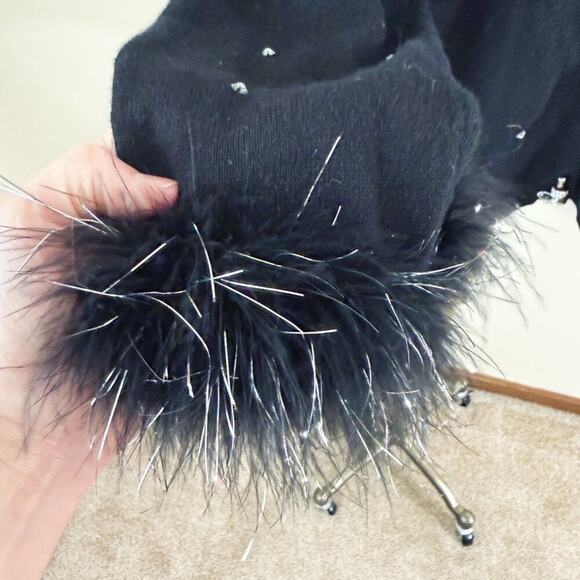 Vintage Y2K Black Cardigan w Feathers Women's Sz XL Button Up Rhinestone Accents - Picture 4 of 8